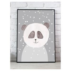 Šedý dekorační plakát se zimním motivem pandy, PP221 A3