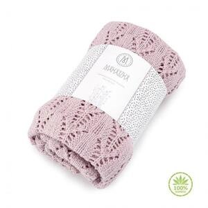 Růžová pletená deka s ažurovým vzorem pro děti, MA1378 Ażurek Różowy 92x92 cm