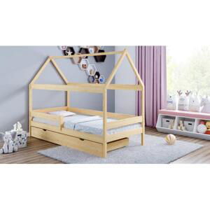 Dětská postel v podobě domečku - 180x80 cm, MW35 DOMEK PLUS Bílá Jeden na kolečkách Standardní bariéry