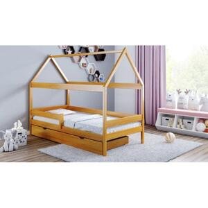 Dětská domková postel - 190x80 cm, MW37 DOMEK PLUS Vanilka Jeden na kolečkách Standardní bariéry