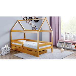 Dětská domková postel - 190x80 cm, MW37 DOMEK PLUS Vanilka Dva malé na kolečkách Standardní bariéry