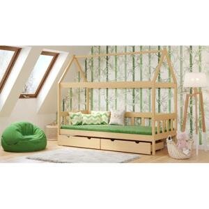 Jednolůžková domečková postel pro děti - 160x80 cm, MW40 DOMEK SKRZAT Bílá Bez šuplíku Dodatečná odnímatelná bariéra