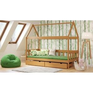 Dětská domková postel - 180x80 cm, MW41 DOMEK SKRZAT Zelená Bez šuplíku Dodatečná odnímatelná bariéra