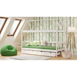 Jednolůžková dětská postel domeček - 180x90 cm, MW42 DOMEK SKRZAT Zelená Dva malé na kolečkách Bez bariéry