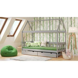 Dětská postel v podobě domečku - 190x80 cm, MW43 DOMEK SKRZAT Modrá Dva malé na kolečkách Bez bariéry