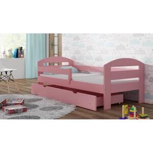Jednolůžková dřevěná postel pro děti - 180x90 cm, MW48 KAMI Růžová S funkcí spaní (bez matrace) Výměna krátké bariéry za odnímatelnou