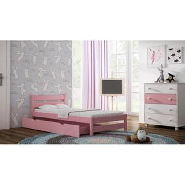 Dětská dřevěná postel - 180x90 cm, MW60 KARO Bílá Bez šuplíku Dodatečná odnímatelná bariéra