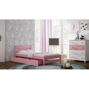 Dětská dřevěná postel - 180x90 cm, MW60 KARO Růžová Bez šuplíku Dodatečná odnímatelná bariéra