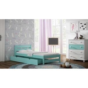 Dřevěná dětská postel - 190x80 cm, MW61 KARO Modrá Bez šuplíku Dodatečná odnímatelná bariéra