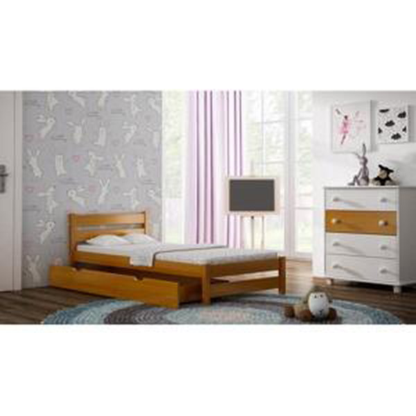 Dětská dřevěná postel - 200x90 cm, MW63 KARO Bílá Jeden na kolečkách Bez bariéry