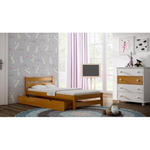 Dětská dřevěná postel - 200x90 cm, MW63 KARO Vanilka S funkcí spaní (bez matrace) Dodatečná odnímatelná bariéra
