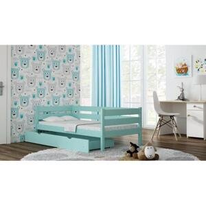 Dřevěná jednolůžková postel pro děti - 190x80 cm, MW67 KARO-Z Modrá Bez šuplíku Dodatečná odnímatelná bariéra