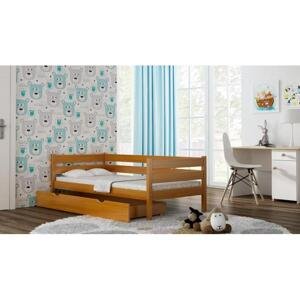 Dětská dřevěná postel - 200x90 cm, MW69 KARO-Z Zelená Bez šuplíku Dodatečná odnímatelná bariéra