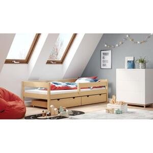Dřevěná jednolůžková postel pro děti - 160x80 cm, MW82 PAWCIO Bílá Bez šuplíku Výměna krátké bariéry za odnímatelnou