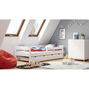 Dětská dřevěná postel - 180x90 cm, MW84 PAWCIO Bílá Bez šuplíku Standardní bariéry