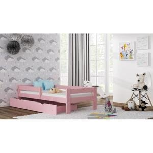 Dřevěná jednolůžková postel pro děti - 190x80 cm, MW91 PAWEŁEK Růžová Bez šuplíku Výměna krátké bariéry za odnímatelnou