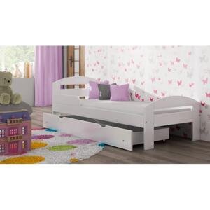Dřevěná jednolůžková postel pro děti - 160x80 cm, MW100 TIMI Bílá Bez šuplíku Dodatečná odnímatelná bariéra