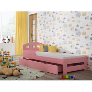 Dřevěná jednolůžková postel pro děti - 190x80 cm, MW109 TIMI-S Růžová Jeden na kolečkách Standardní bariéry
