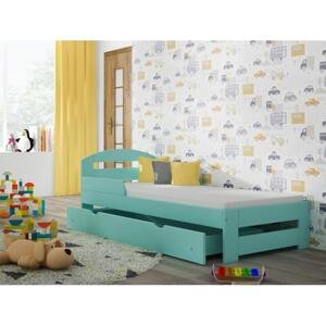Jednolůžková dětská postel - 190x90 cm, MW110 TIMI-S Modrá Dva malé na kolečkách Dodatečná odnímatelná bariéra