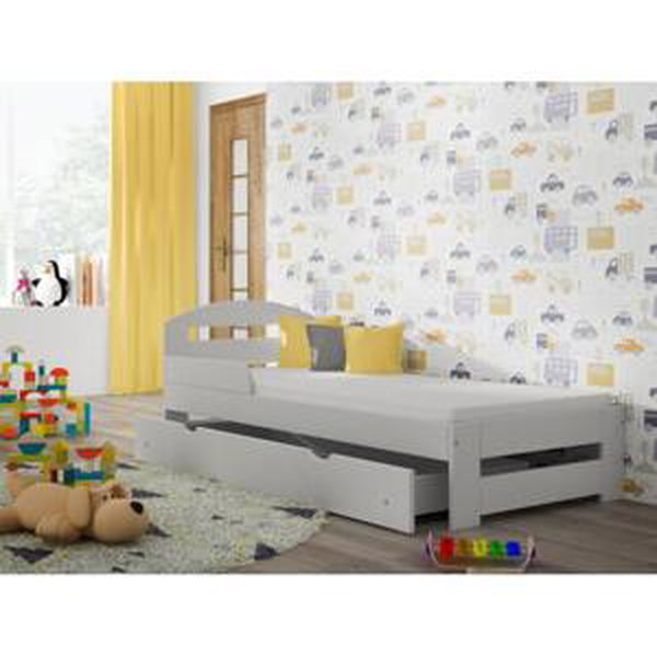 Dětské dřevěné postele - 200x90 cm, MW111 TIMI-S Zelená Jeden na kolečkách Dodatečná odnímatelná bariéra