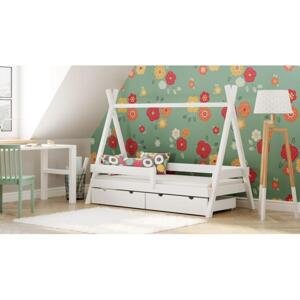 Dřevěná dětská postel tipi - 160x80 cm, MW118 TIPI PLUS Bílá Jeden na kolečkách