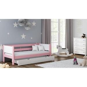 Dětská dřevěná postel - 180x80 cm, MW125 WRÓBEL-F1 Tyrkysová Jeden na kolečkách Dodatečná přišroubovaná bariéra