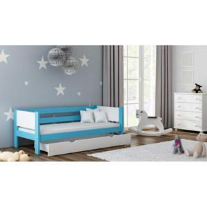 Dřevěná jednolůžková postel pro děti - 190x80 cm, MW127 WRÓBEL-F1 Bílá Dva malé na kolečkách Dodatečná přišroubovaná bariéra
