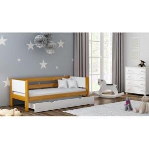 Dětská dřevěná postel - 190x90 cm, MW128 WRÓBEL-F1 Šedá Jeden na kolečkách Dodatečná přišroubovaná bariéra