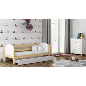 Dřevěná jednolůžková postel pro děti - 160x80 cm, MW130 WRÓBEL-F2 Bílá Bez šuplíku Dodatečná odnímatelná bariéra