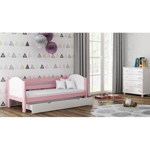 Dětská dřevěná postel - 180x80 cm, MW131 WRÓBEL-F2 Růžová Jeden na kolečkách Dodatečná přišroubovaná bariéra