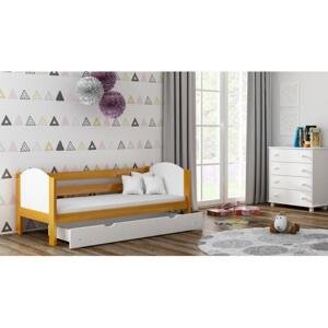 Dětská dřevěná postel - 190x90 cm, MW134 WRÓBEL-F2 Bílá Bez šuplíku Dodatečná přišroubovaná bariéra