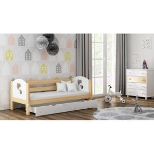 Dřevěná jednolůžková postel pro děti - 160x80 cm, MW136 WRÓBEL-F3 Bílá Bez šuplíku Dodatečná odnímatelná bariéra Srdce