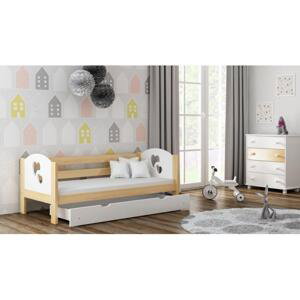 Dřevěná jednolůžková postel pro děti - 160x80 cm, MW136 WRÓBEL-F3 Růžová Bez šuplíku Dodatečná odnímatelná bariéra Srdce
