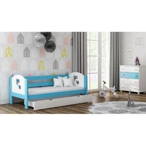 Dřevěná jednolůžková postel pro děti - 190x80 cm, MW139 WRÓBEL-F3 Modrá Bez šuplíku Dodatečná odnímatelná bariéra Srdce