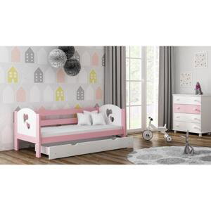 Dětská dřevěná postel - 190x90 cm, MW140 WRÓBEL-F3 Růžová Bez šuplíku Dodatečná odnímatelná bariéra Srdce
