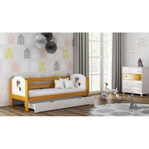 Jednolůžková dětská postel - 200x90 cm, MW141 WRÓBEL-F3 Bílá S funkcí spaní (bez matrace) Dodatečná přišroubovaná bariéra Hvězdy a měsíc