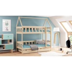 Dětská patrová domečková postel - 180x80 cm, MW151 CHWAT Zelená Jeden na kolečkách Dodatečná odnímatelná bariéra na spodní postel