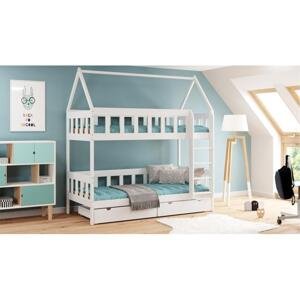 Dětská patrová domečková postel - 200x90 cm, MW155 CHWAT Modrá S funkcí spaní (bez matrace) Dodatečná odnímatelná bariéra na spodní postel