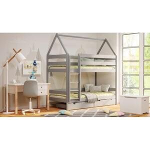 Patrová domečková postel - 180x90 cm, MW158 PIĘTROWY Bílá Dva malé na kolečkách Dodatečná odnímatelná bariéra na spodní postel