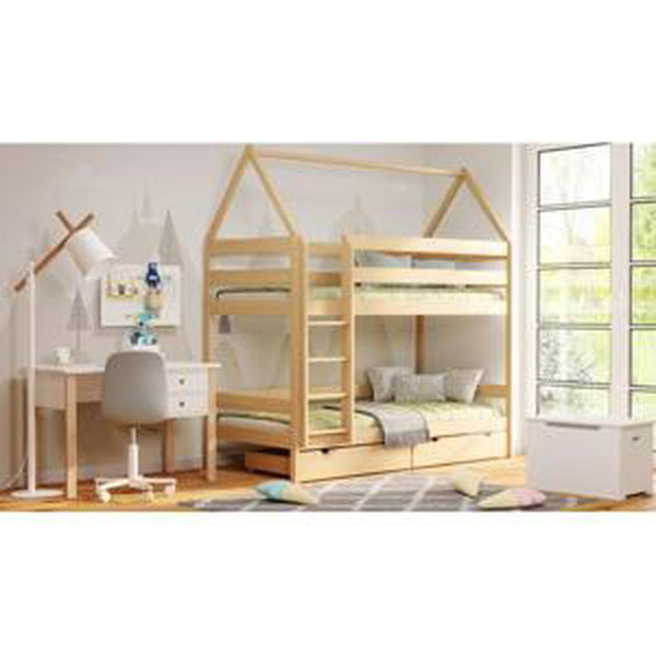 Dětská patrová domečková postel - 190x80 cm, MW159 PIĘTROWY Šedá S funkcí spaní (bez matrace) Dodatečná odnímatelná bariéra na spodní postel