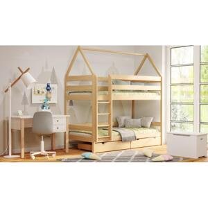 Dětská patrová domečková postel - 190x80 cm, MW159 PIĘTROWY Modrá S funkcí spaní (bez matrace) Dodatečná odnímatelná bariéra na spodní postel