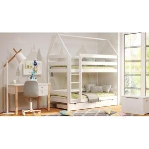 Patrová dětská postel - 190x90 cm, MW160 PIĘTROWY Bílá S funkcí spaní (bez matrace) Dodatečná odnímatelná bariéra na spodní postel
