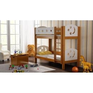 Patrová dětská postel - 160x80 cm, MW162 FINEZJA (GWIAZDKI) Borovice Bez šuplíku Dodatečná odnímatelná bariéra