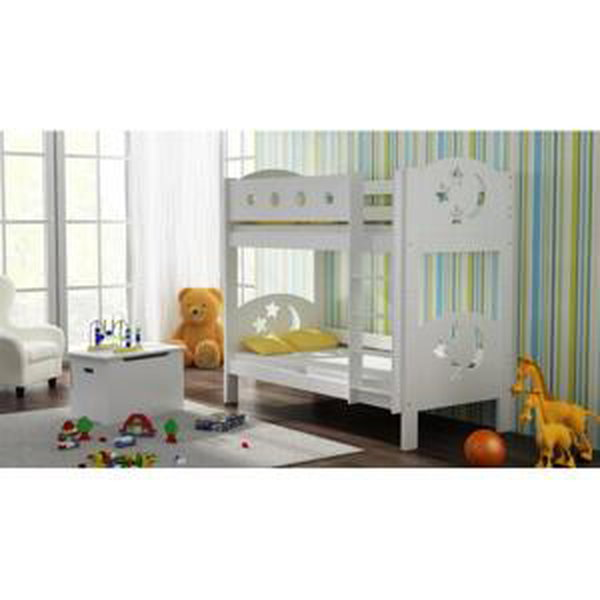 Dětská patrová postel - 180x80 cm, MW163 FINEZJA (GWIAZDKI) Vanilka Jeden na kolečkách Dodatečná přišroubovaná bariéra na spodní postel