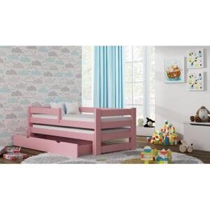 Dětská dvoupatrová postel - 190x90/180x90 cm, MW187 PAWEŁEK DUO Růžová Dva malé na kolečkách Standardní bariéry
