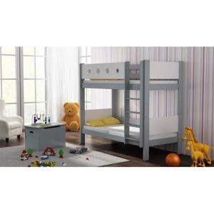 Dětská patrová postel - 160x80 cm, MW195 URWISEK-P Modrá Dva malé na kolečkách Dodatečná přišroubovaná bariéra na spodní postel
