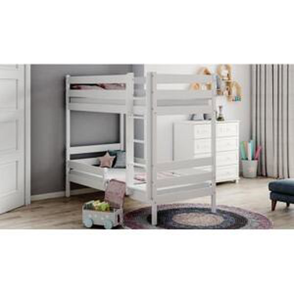 Dětská patrová postel - 180x90 cm, MW203 WRÓBEL-P1 Bílá Jeden na kolečkách Výměna krátké bariéry za odnímatelnou
