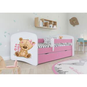 Postel s medvídkem s květinami - Babydreams 180x80 cm, KK107 Babydreams - Miś z kwiat ANO Růžová Pěna