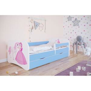 Postel s princeznou a koněm - Babydreams 160x80 cm, KK127 Babydreams - Księżniczka ANO Modrá Pěna