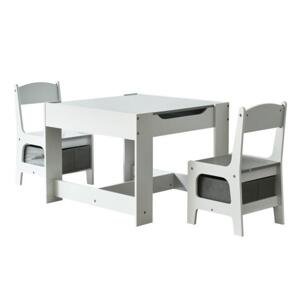Dřevěný šedo-bílý set stolu a 2 židlí, Multi__ZCF-01A